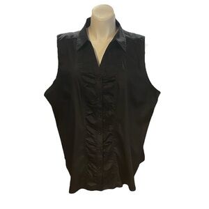 Fashion Bug Black Sleeveless Ruffle Front Button-Down Shirt